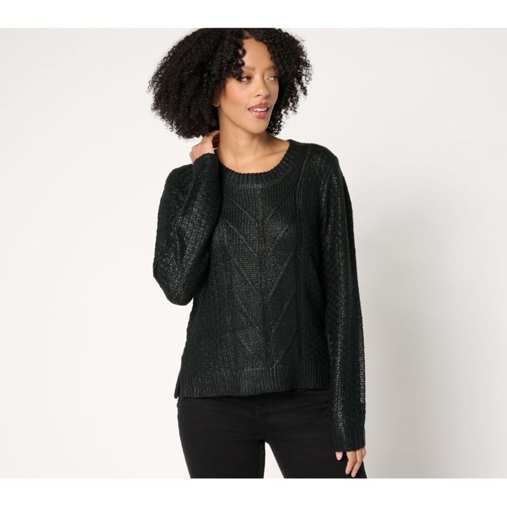 Women Control Women's Top Sweater Sz S Metallic Cable Black A670847